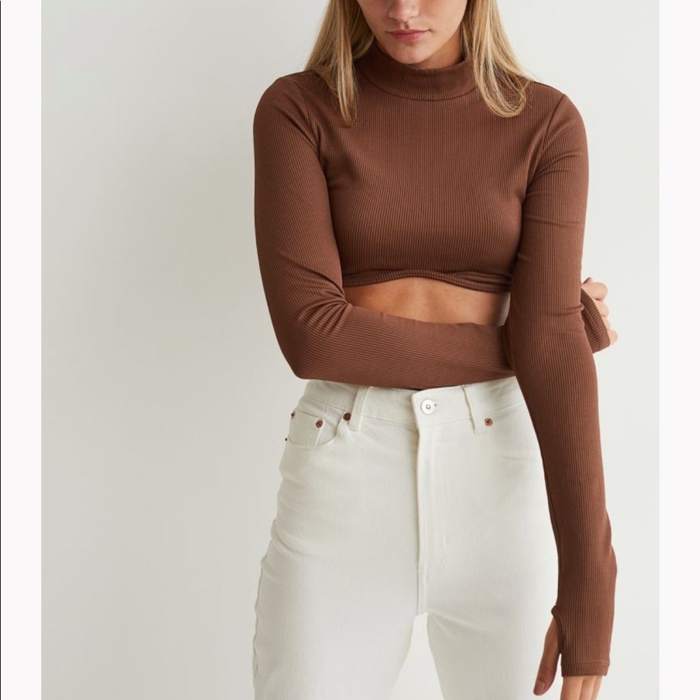 H&M Brown Long Sleeve Crop Top NWT